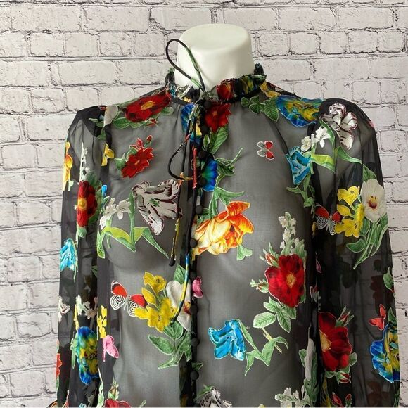 Alice + Olivia Julius Floral black Button-Front Blouse small - Picture 2 of 14